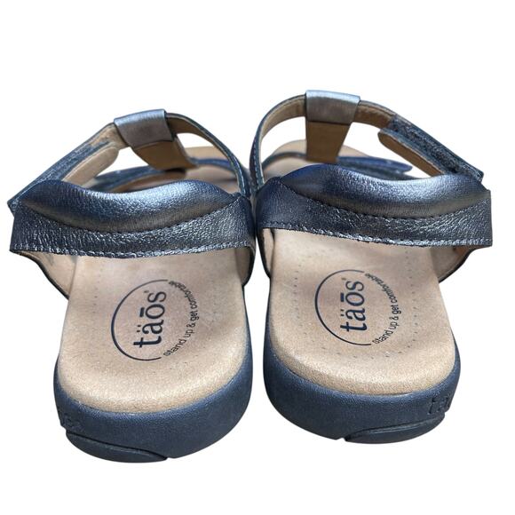 Taos Women’s Trophy 2 leather sandals size 8 Pewter Metallic T-Strap - Picture 4 of 10